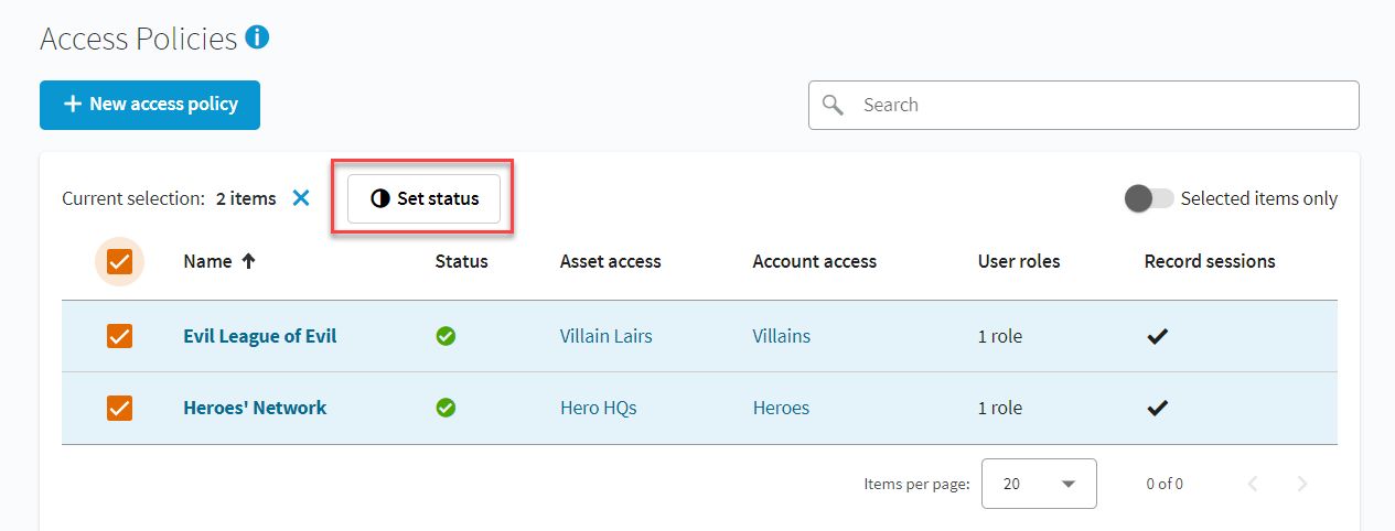 Access Policies - Set status