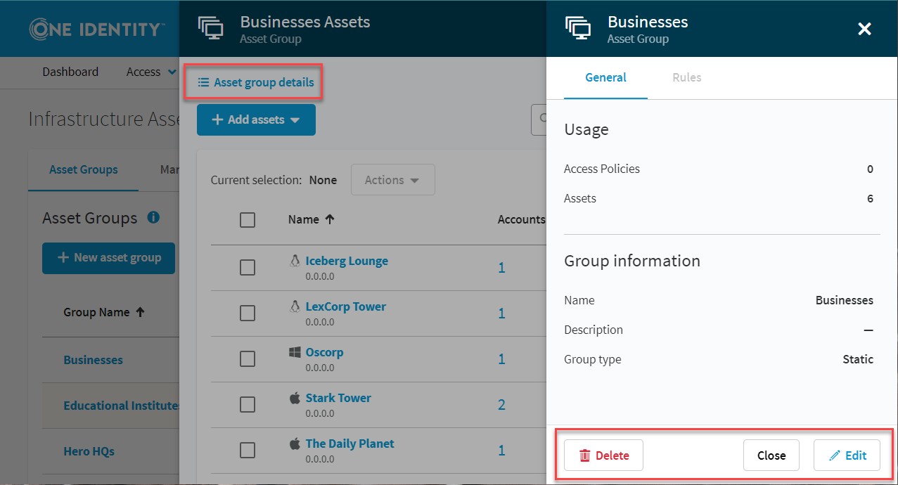 Asset group details