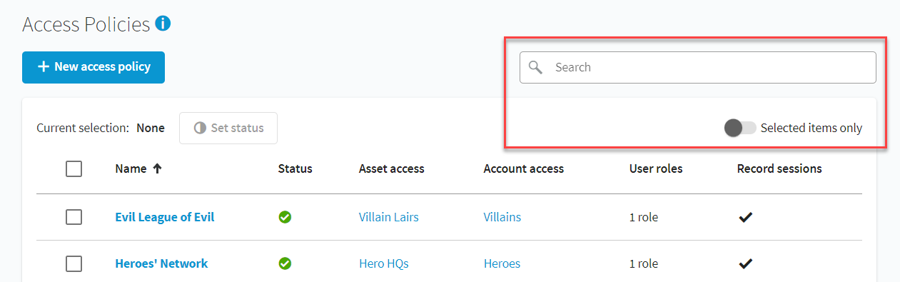 Access Policies - Search