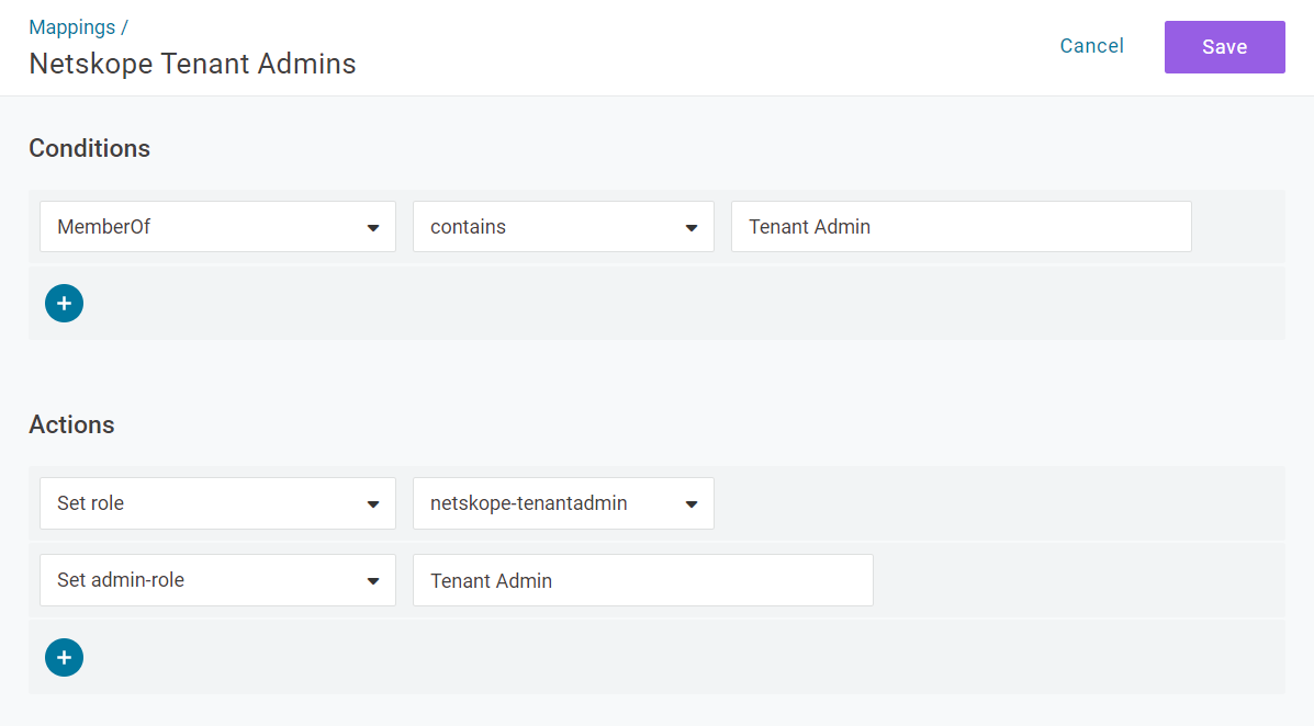 Mapping - Conditions: MemberOf - Actions: Set role, Set admin-role