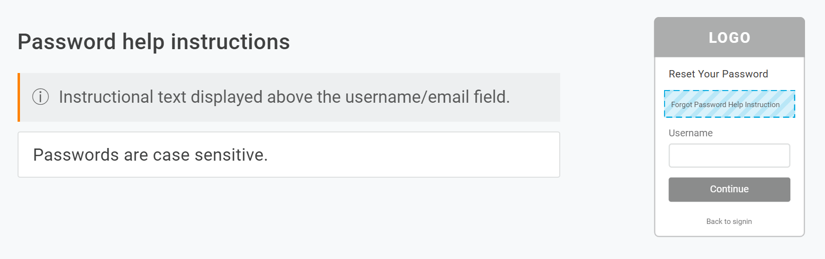 Login Page - Password help instructions