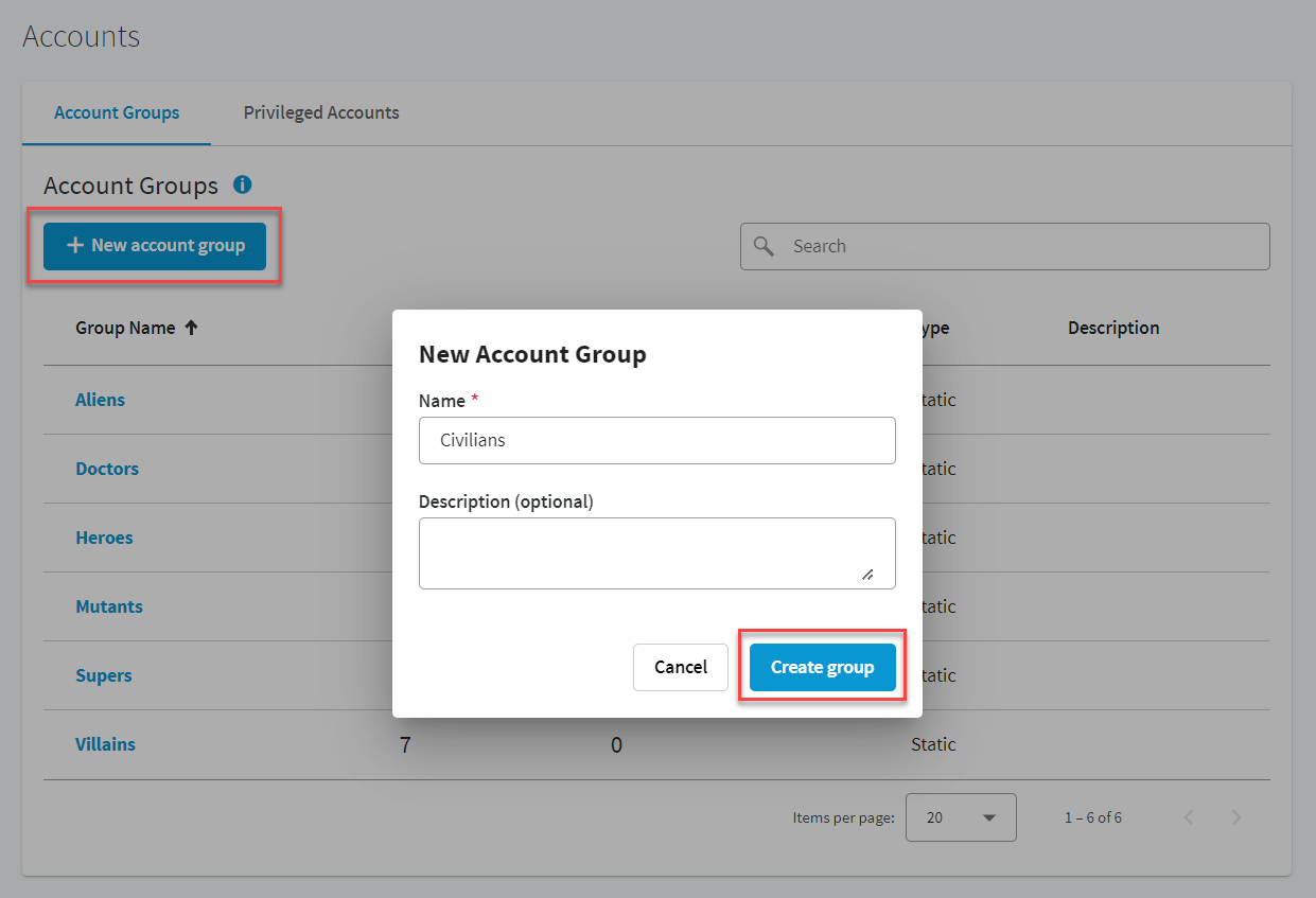 Accounts - New Account Group